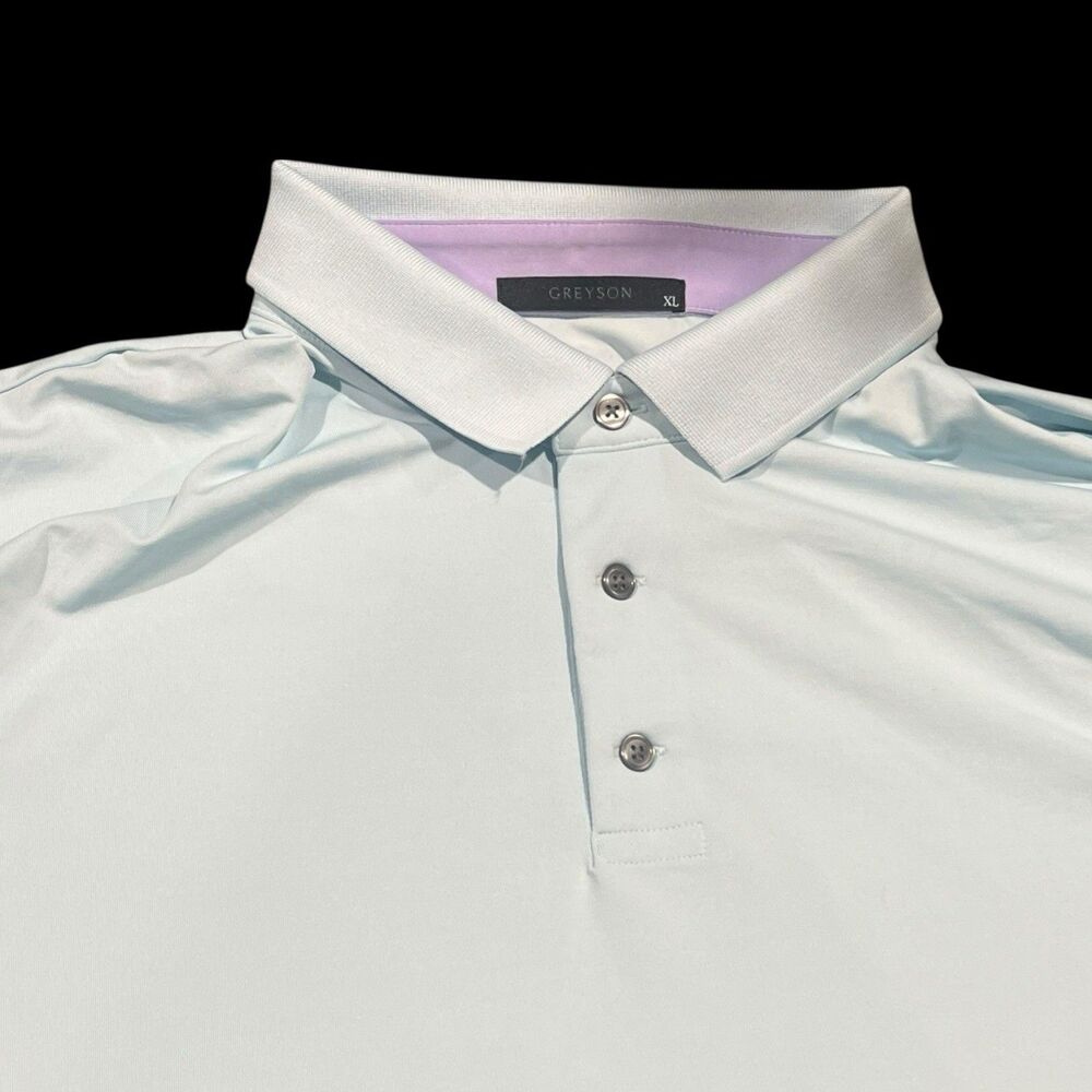 Greyson Shirt Mens XL Blue Solid Polo Golf Preppy Wolf Logo‎ Athletic Sportswear
